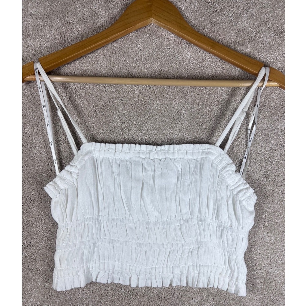Japna White Smocked Crop Top Sleeveless Coastal Chic BOHO Western Festival Small